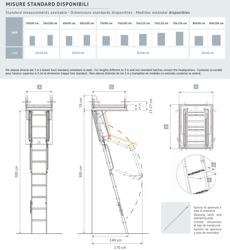 scala retrattile con gradini in legno